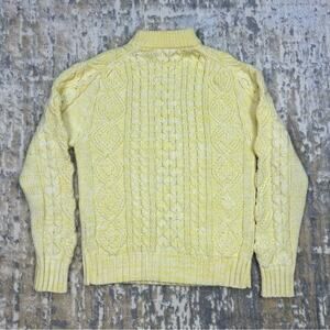 Vintage Thane yellow cable knit mock neck acrylic sweater medium 1970s